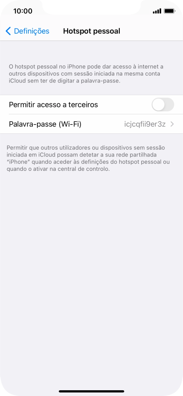 Prima Palavra-passe (Wi-Fi) e introduza a password pretendida.