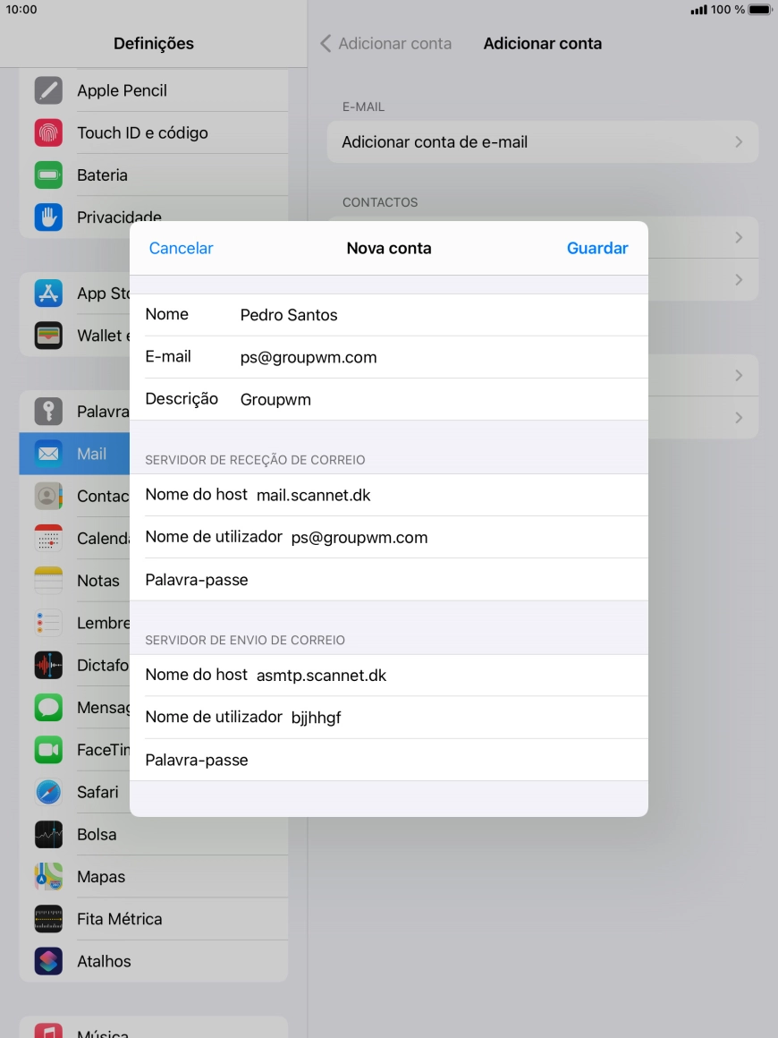 Prima Guardar. A sua conta de e-mail está agora configurada. Se pretender escolher definições adicionais para o servidor de receção e envio, siga os passos seguintes.