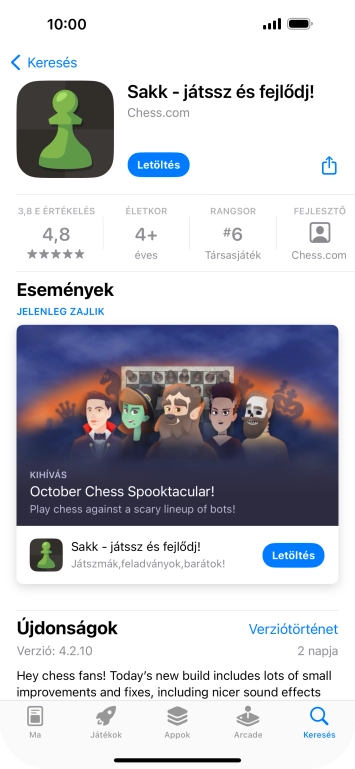 Válaszd a Letöltés lehetőséget, és kövesd a képernyőn megjelenő utasításokat az alkalmazás telepítéséhez.