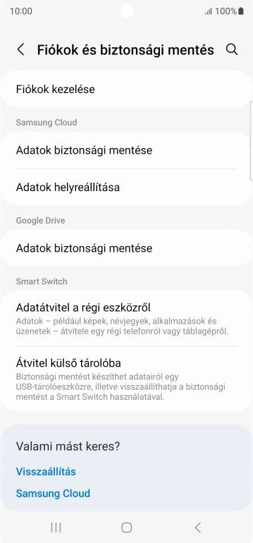 Válaszd a Fiókok kezelése lehetőséget.
