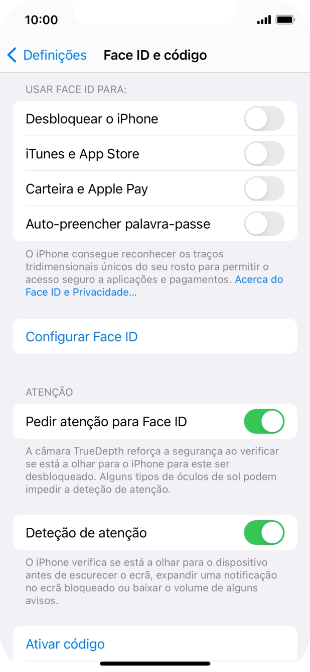 Prima Ativar código e introduza um código de bloqueio do telefone à escolha duas vezes de seguida.
