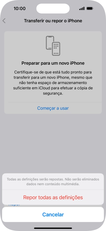 Prima Repor todas as definições.