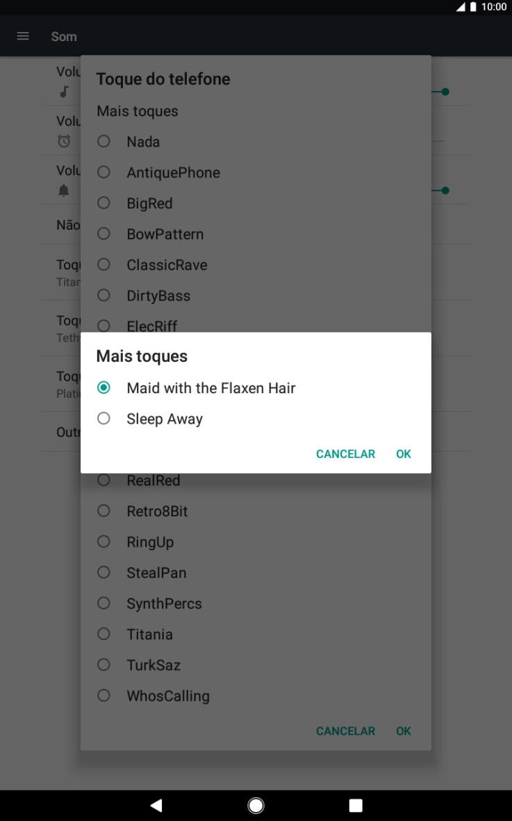 Quando tiver encontrado o tom de toque que pretende, prima OK.