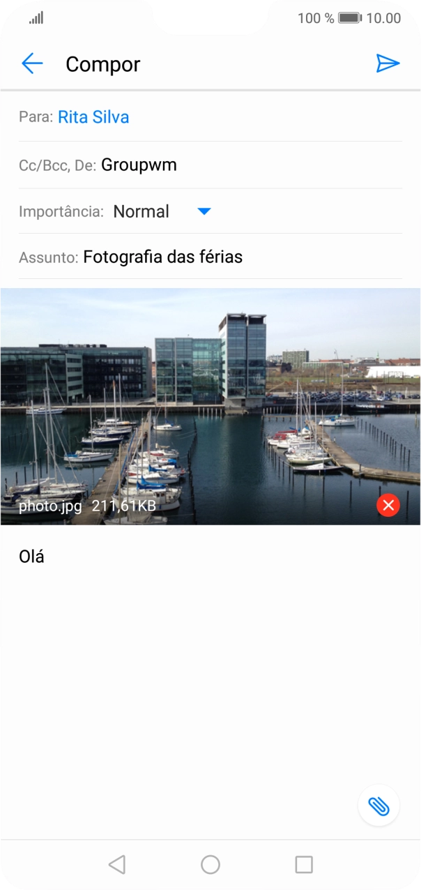 Prima o ícone para enviar quando terminar de escrever o seu e-mail.
