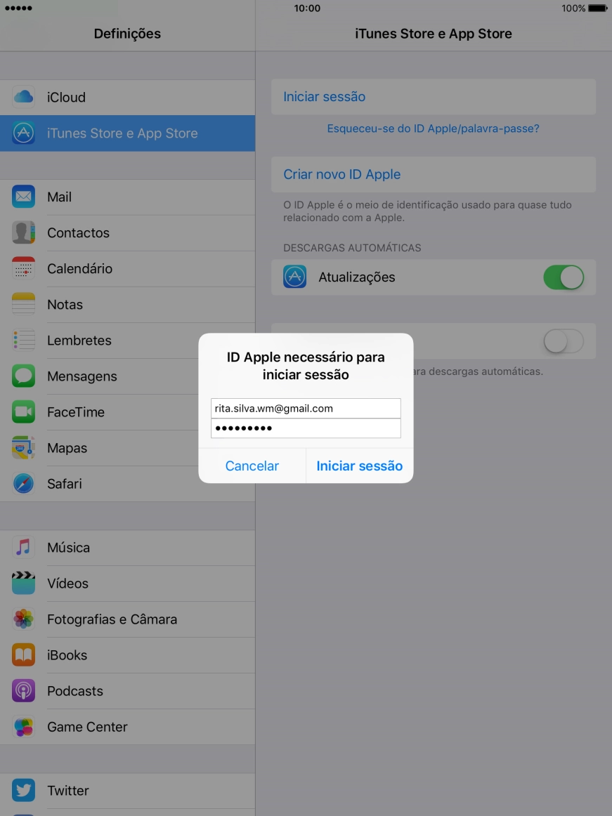 Prima Iniciar sessão.