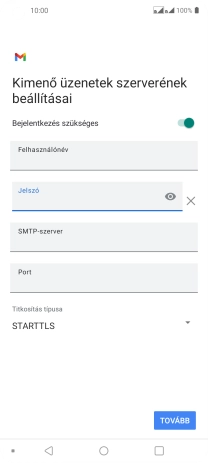 Kattints az „SMTP-szerver” alatti mezőre, és írd be az e-mail szolgáltatód kimenő szerverének a nevét.