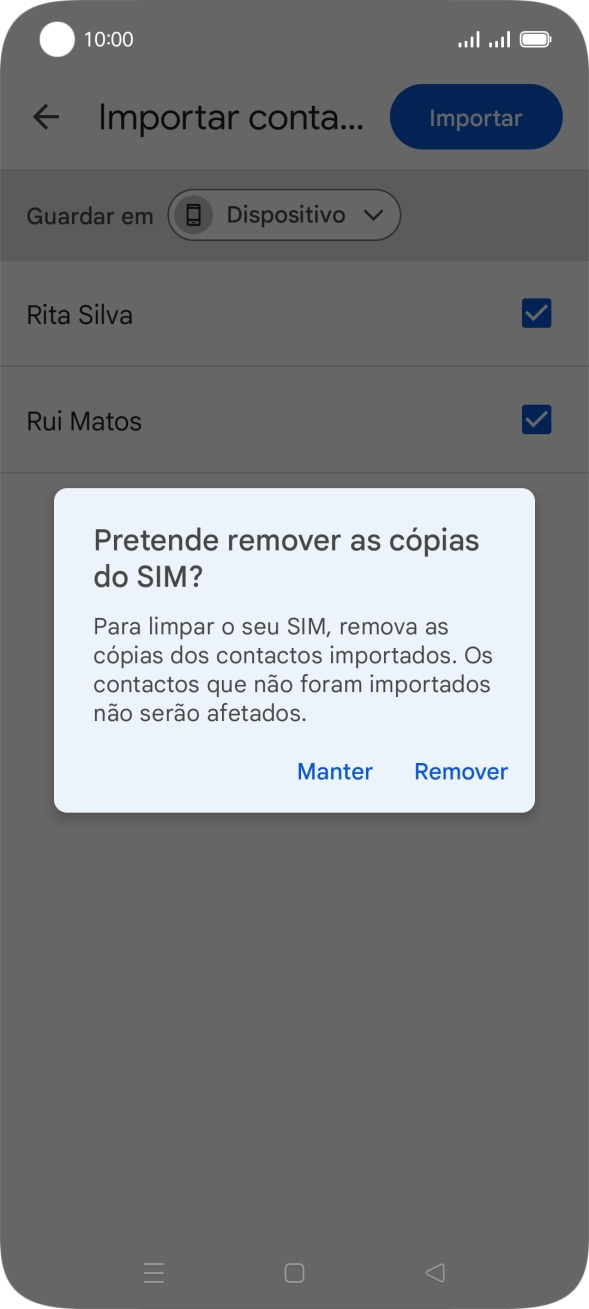 Se pretender manter os contactos copiados no cartão SIM, prima Manter.