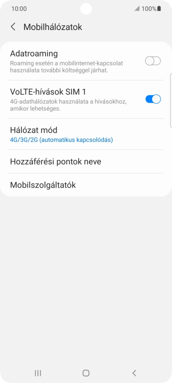 Kattints az „Adatroaming” melletti csúszkára a funkció be- vagy kikapcsolásához.