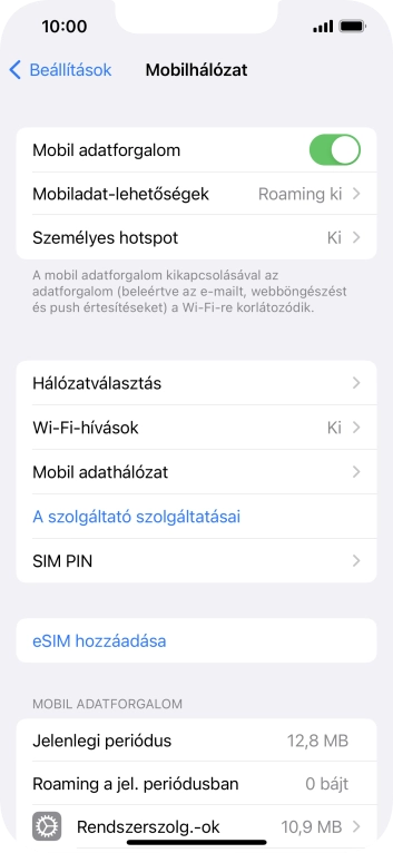 Válaszd a Mobil adathálózat lehetőséget.