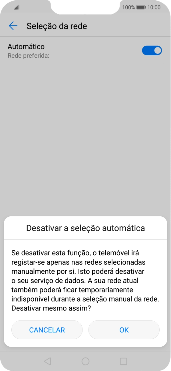 Prima OK e aguarde enquanto o telefone procura as redes.