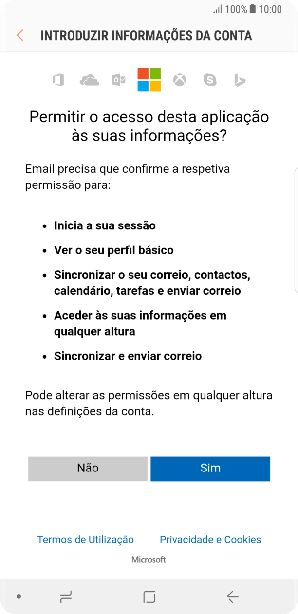 Se o ecrã mostrar esta imagem, a sua conta foi identificada e configurada automaticamente. Siga as indicações no ecrã para introduzir informações adicionais e concluir a configuração.