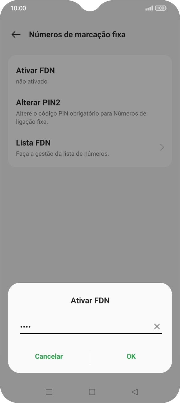 Introduza o código PIN2 e prima OK.