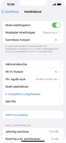 Válaszd a Mobil adathálózat lehetőséget.
