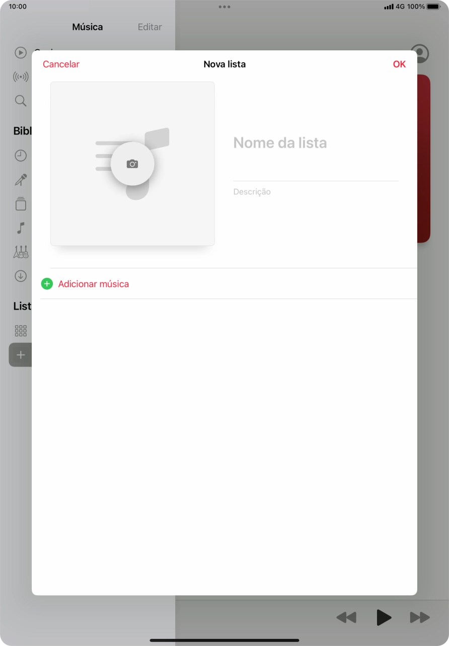Prima o campo de escrita e introduza o nome da lista de reprodução.