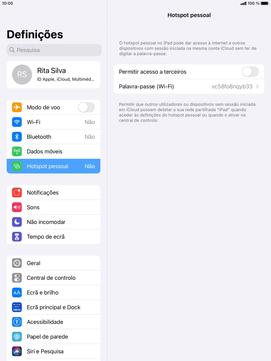 Prima Palavra-passe (Wi-Fi) e introduza a password pretendida.