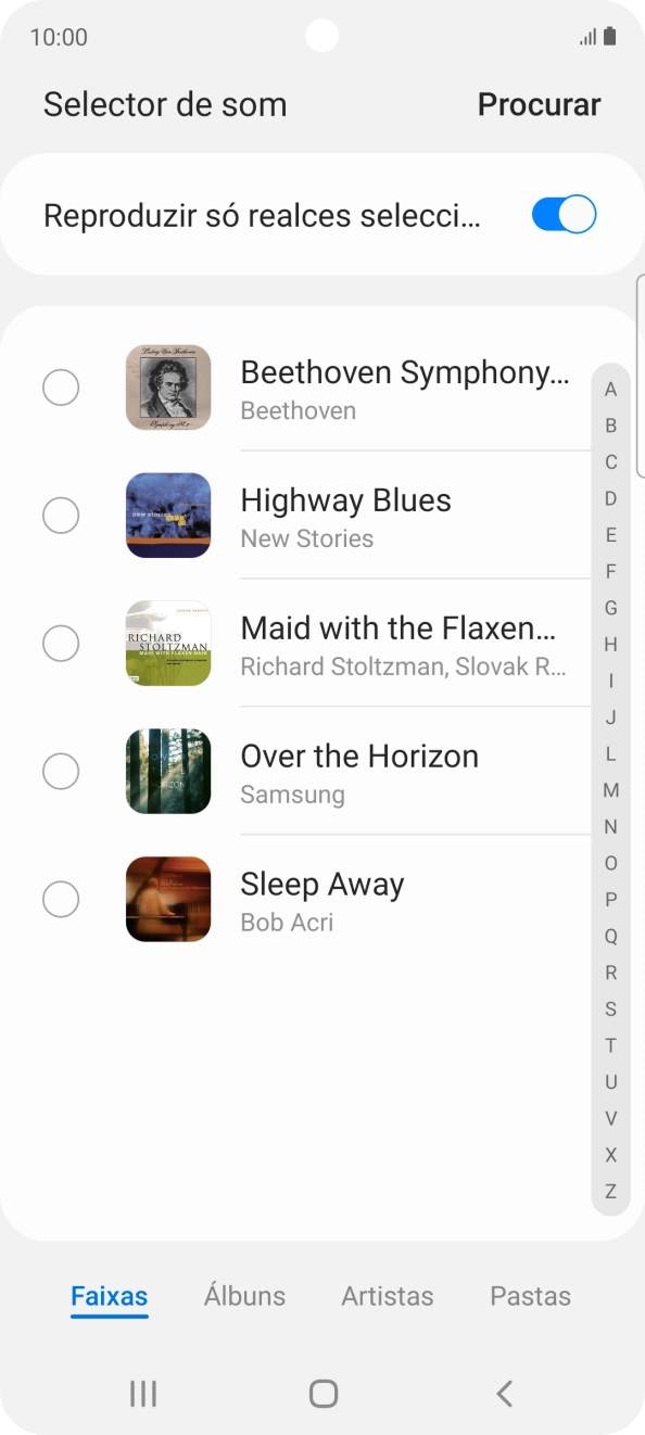Prima os tons de toque pretendidos para os ouvir.