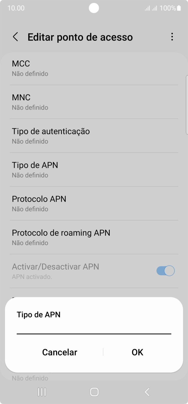 Introduza default e prima OK.