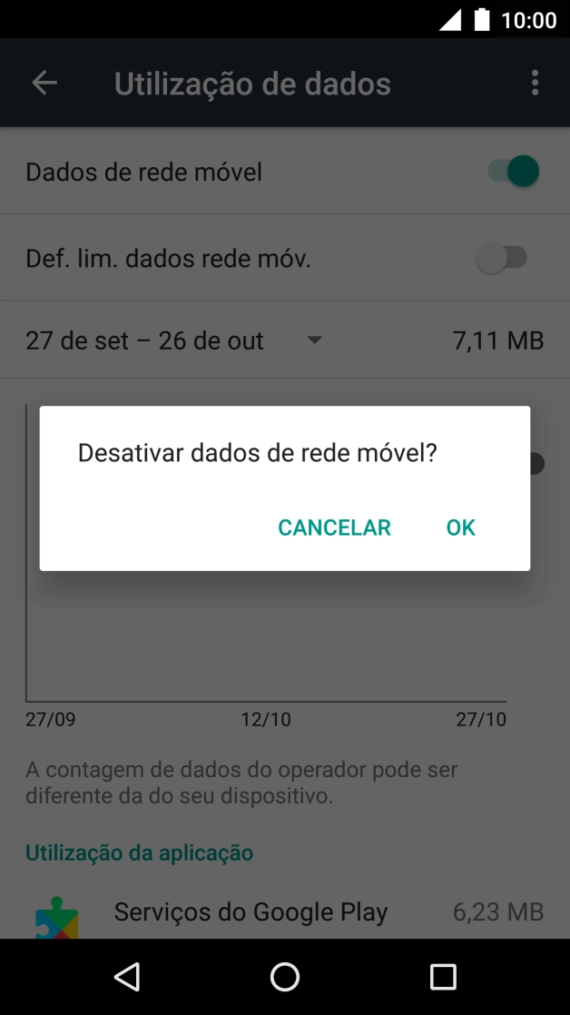 Para desativar os dados móveis, prima OK.