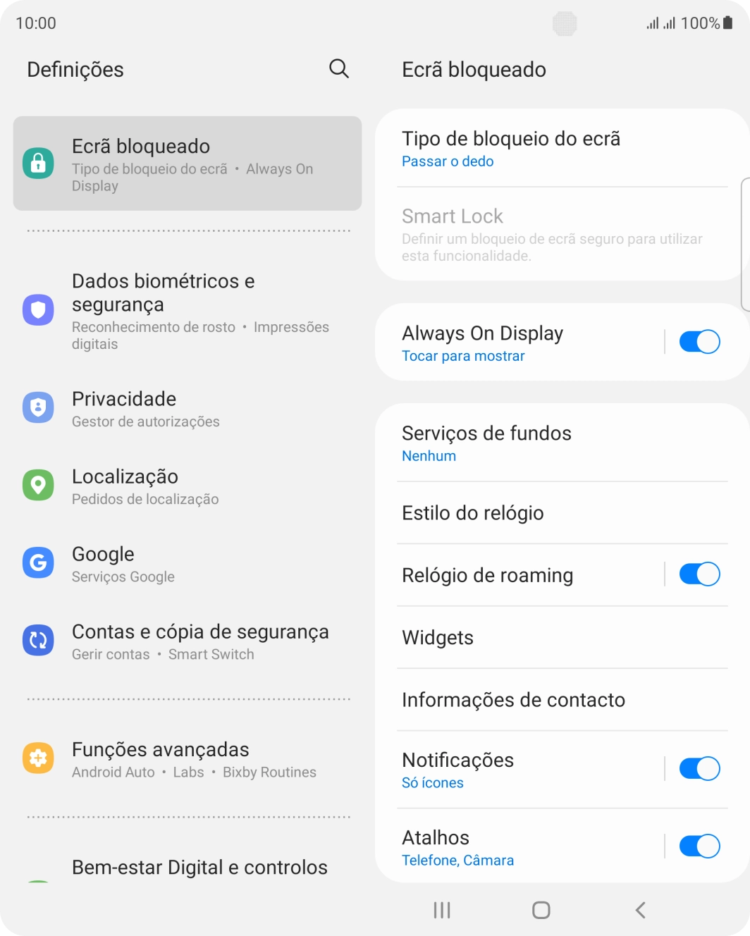 Prima Tipo de bloqueio do ecrã.