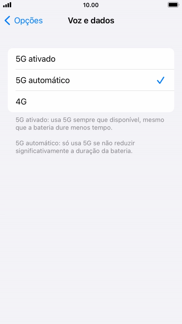 Para ativar o uso preferencial de 5G, prima 5G ativado.
