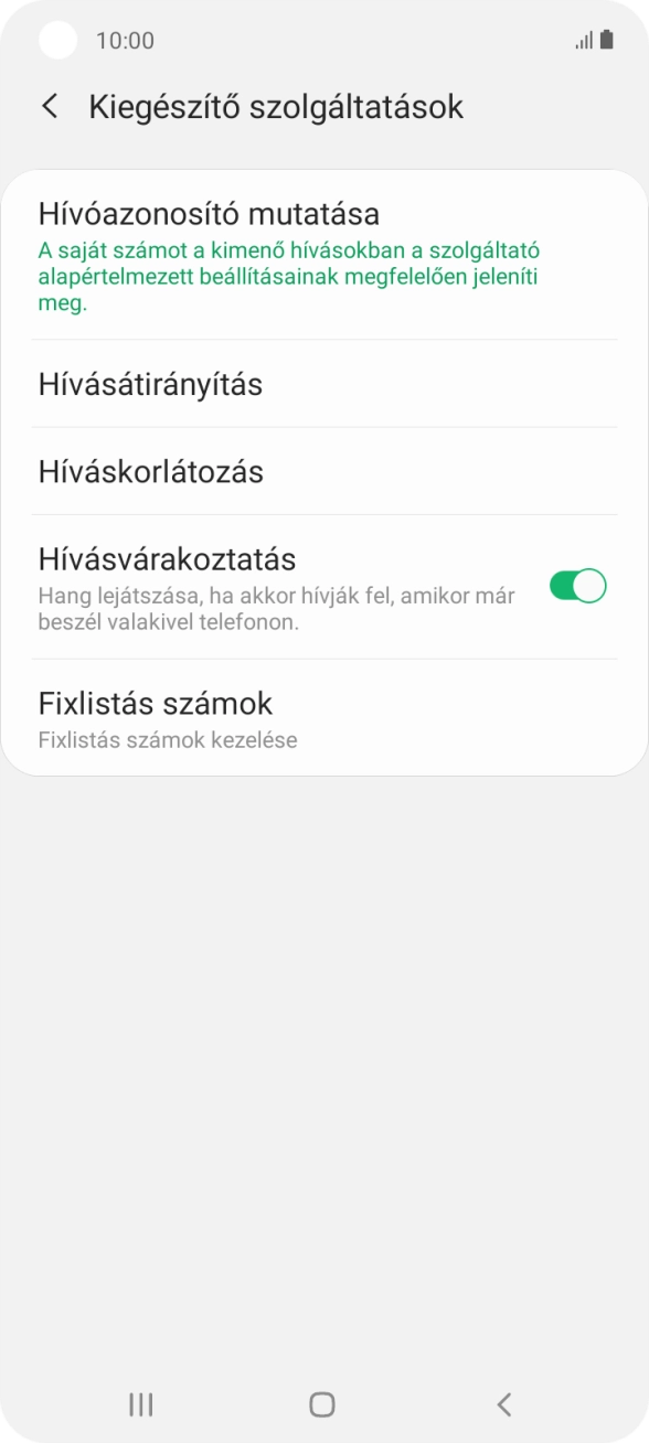 Kattints a „Hívásvárakoztatás” melletti csúszkára a funkció be- vagy kikapcsolásához.