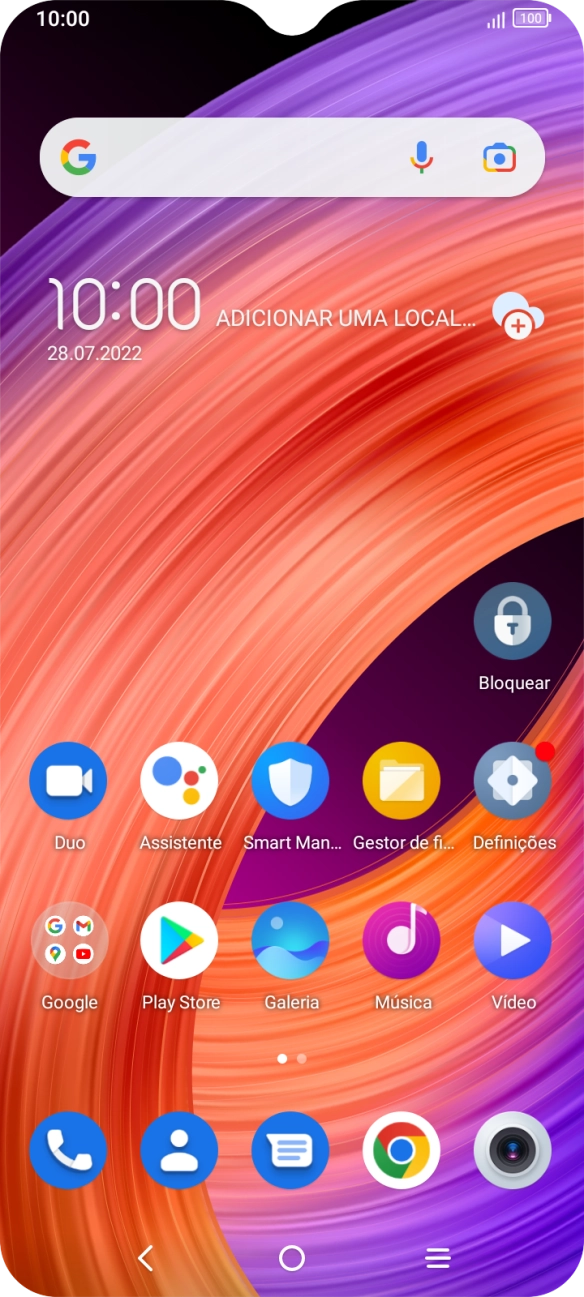 Deslize o dedo para cima no ecrã.