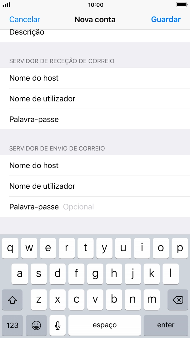 Prima Palavra-passe e introduza a password no servidor de envio do seu fornecedor de e-mail.