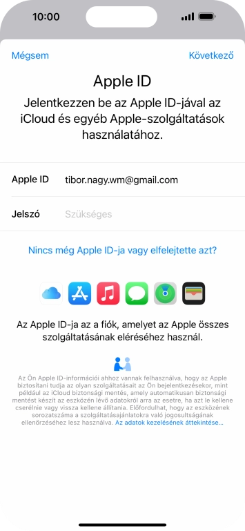 Kattints a „Jelszó” melletti mezőre, és írd be az Apple ID-d jelszavát.