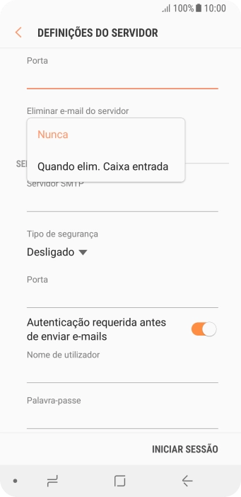 Prima Nunca para manter os e-mails no servidor quando estes são apagados no telefone.
