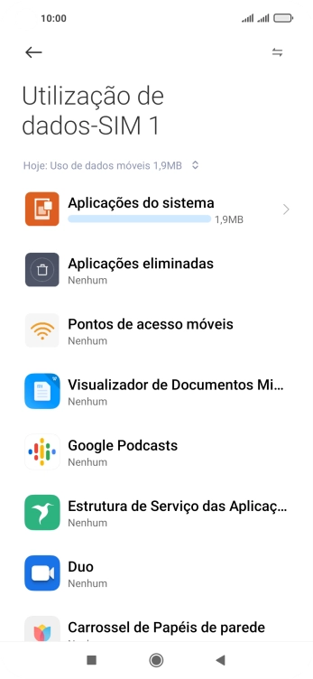O consumo de dados de cada aplicação é mostrado sob o nome da aplicação.