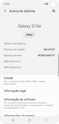 O código IMEI é mostrado no ecrã.