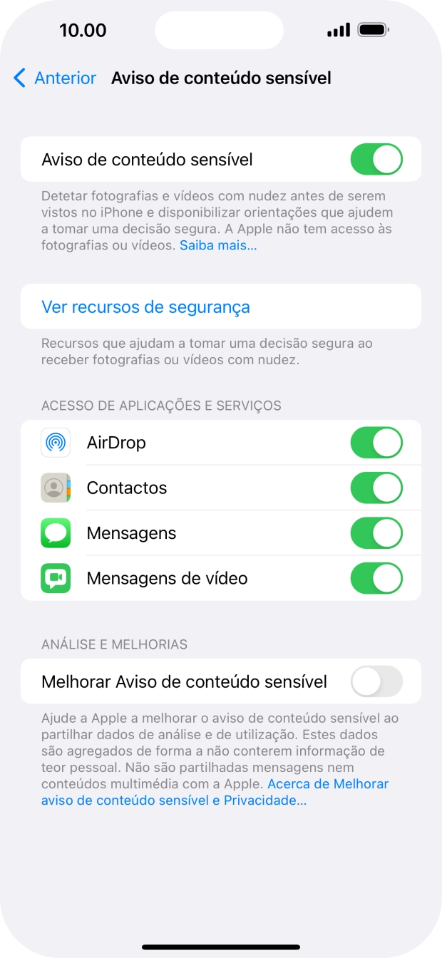 Prima o indicador junto das aplicações pretendidas para ativar ou desativar a função.