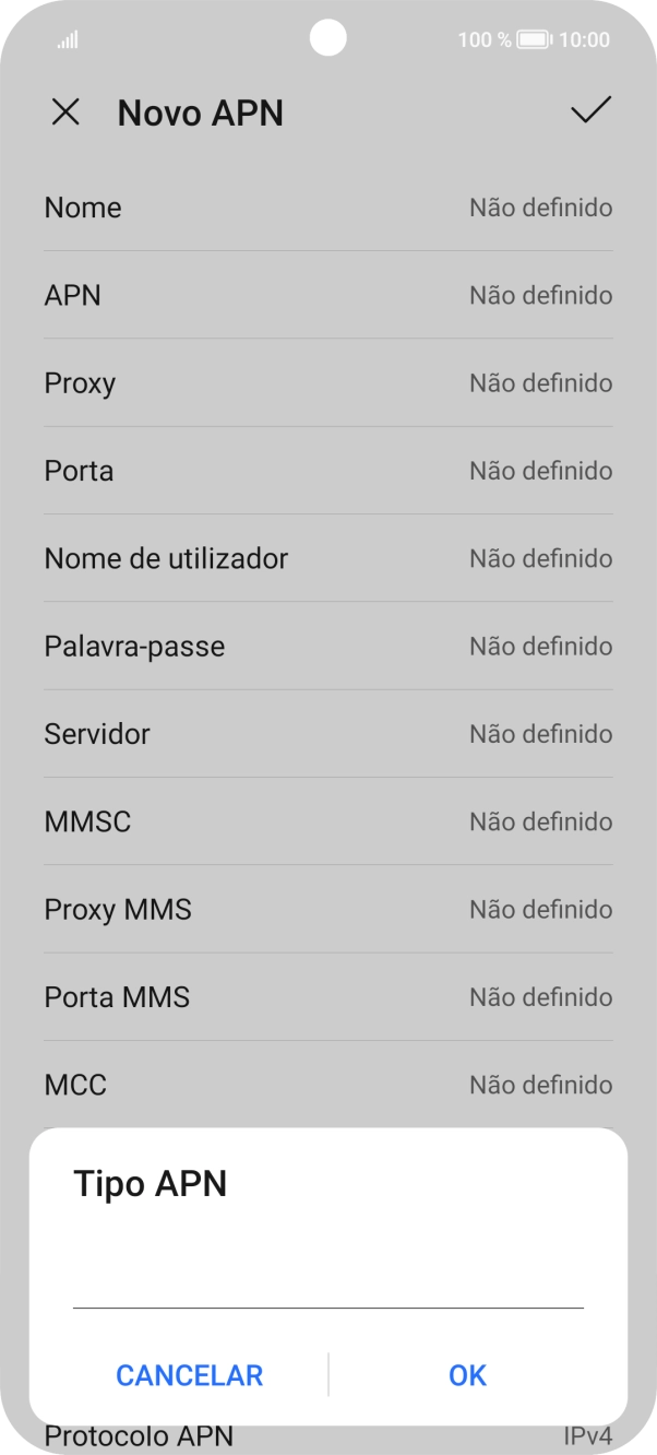 Introduza default e prima OK.