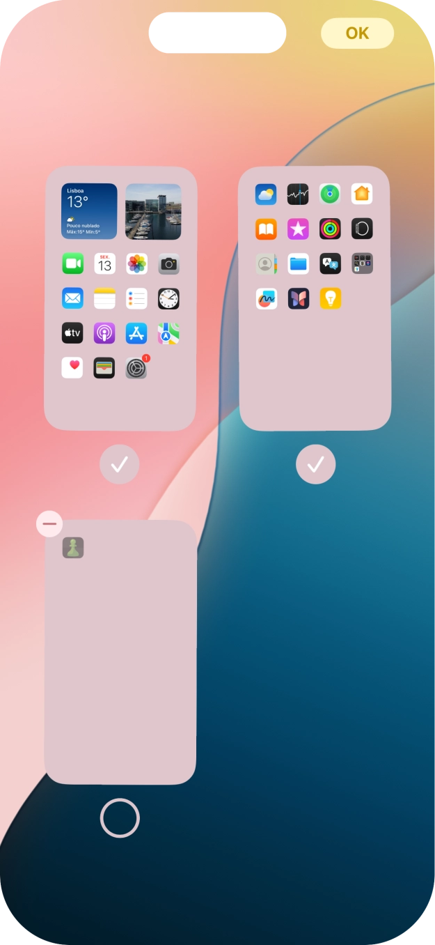 Prima o ícone de apagar junto do ecrã inicial pretendido.