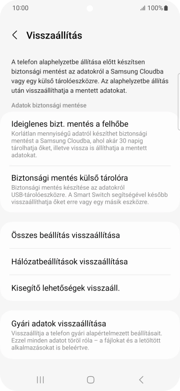 Válaszd a Gyári adatok visszaállítása lehetőséget.