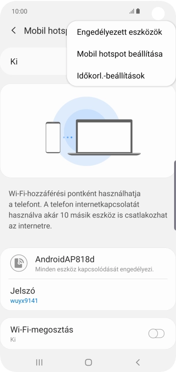 Válaszd a Mobil hotspot beállítása lehetőséget.