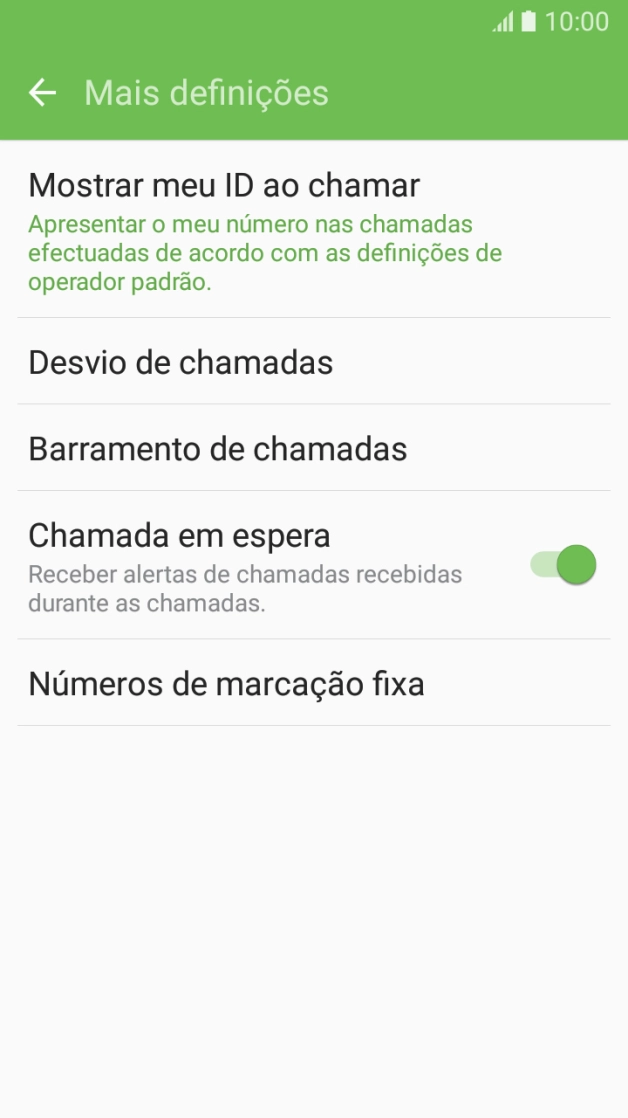 Prima Chamada em espera para ativar ou desativar a função.
