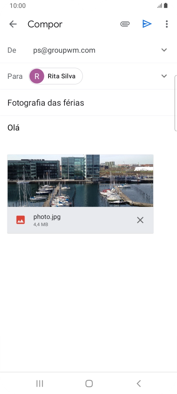 Prima o ícone para enviar quando terminar de escrever o seu e-mail.