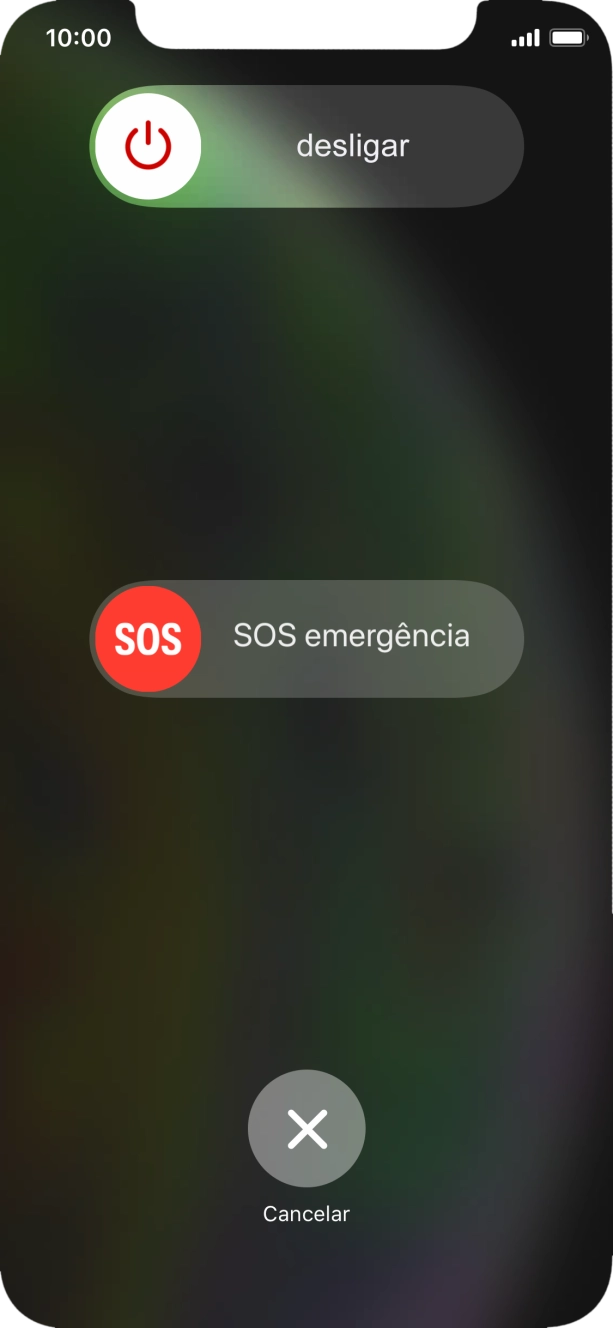 Prima o ícone para desligar e arraste-o para a direita.