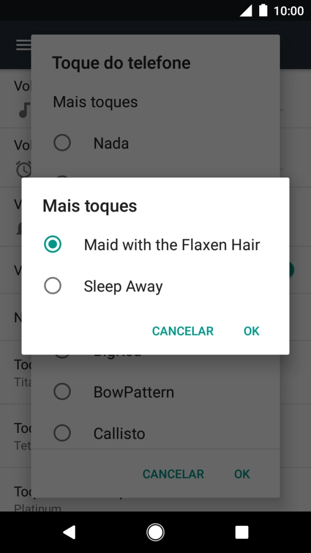 Quando tiver encontrado o tom de toque que pretende, prima OK.