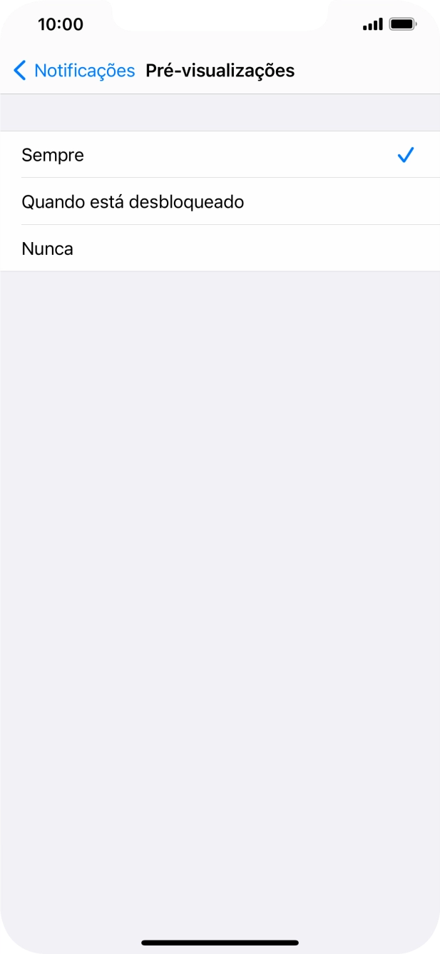 Para escolher a pré-visualização de notificações no ecrã bloqueado, prima Sempre.