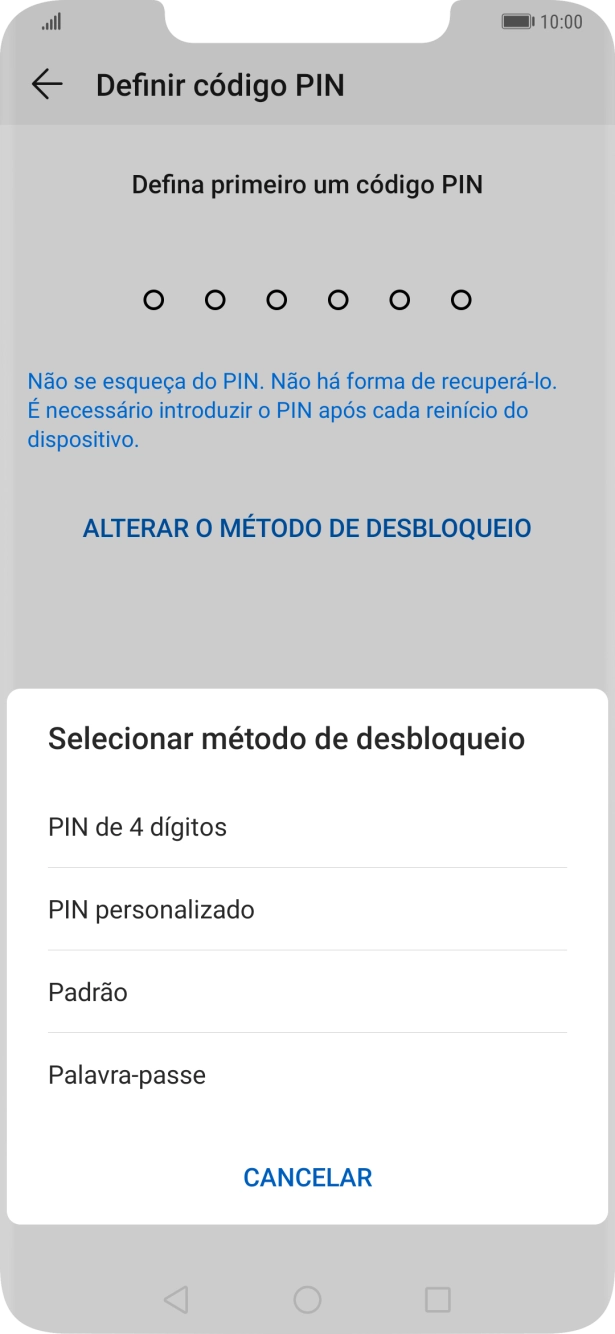 Prima o código de bloqueio do telefone pretendido e siga as indicações no ecrã para estabelecer um código de bloqueio adicional.