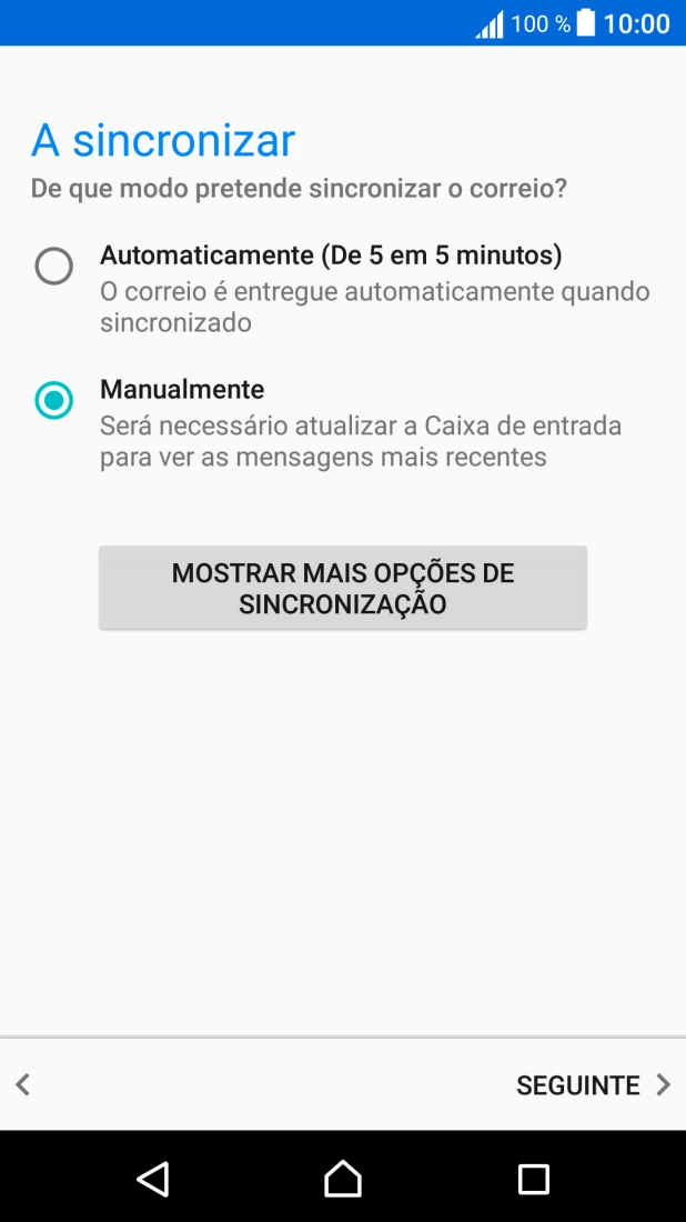 Prima MOSTRAR MAIS OPÇÕES DE SINCRONIZAÇÃO.