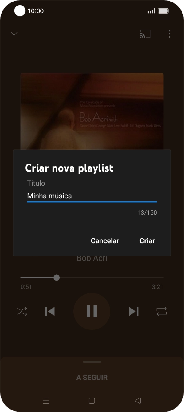 Introduza o nome pretendido para a lista de reprodução e prima Criar.