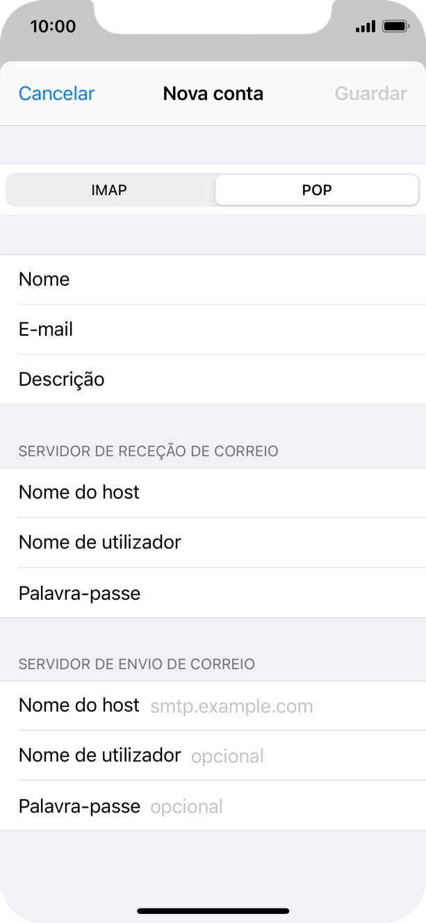 Prima Nome do host e introduza o nome do servidor de envio do fornecedor de e-mail.