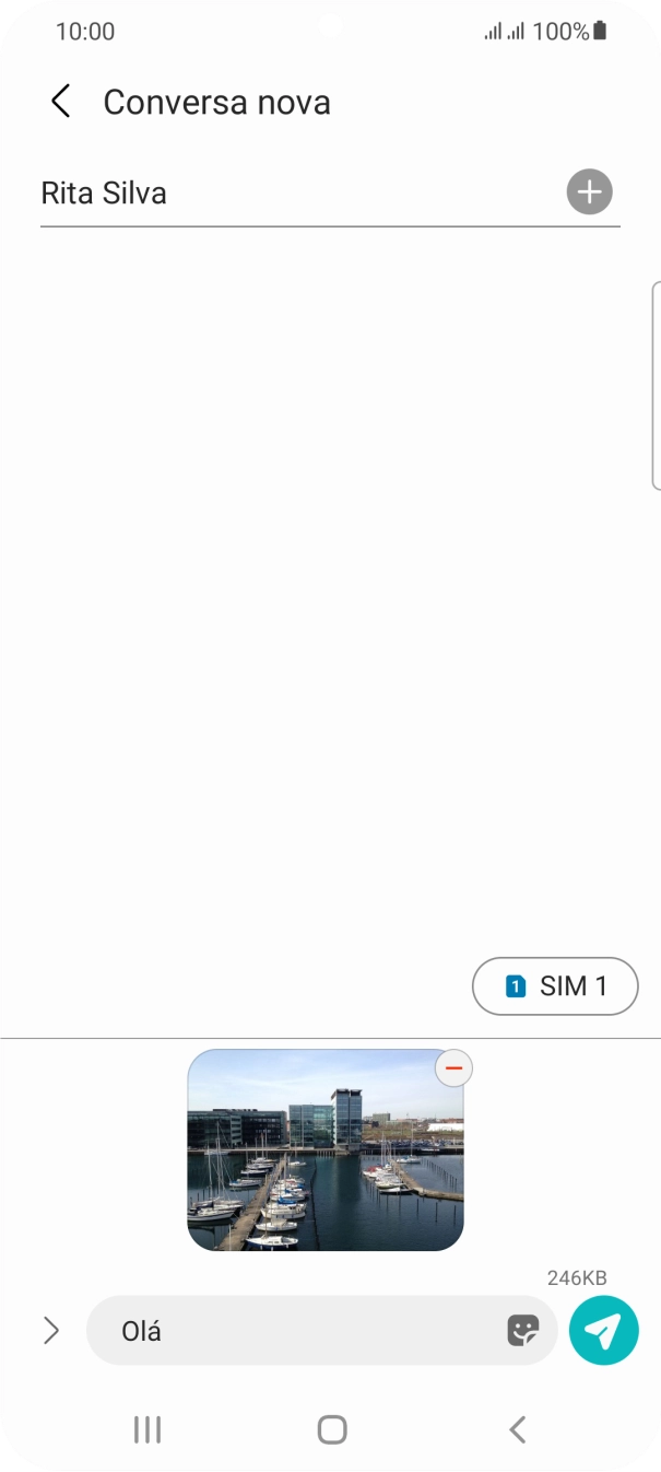 Prima o ícone para enviar quando terminar de escrever a sua mensagem multimédia.