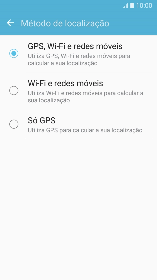 Se escolher GPS, Wi-Fi e redes móveis, o telefone irá encontrar a sua localização precisa utilizando os satélites GPS, a rede móvel e as redes Wi-Fi  nas proximidades. A navegação por satélite GPS requer vista livre ao céu.