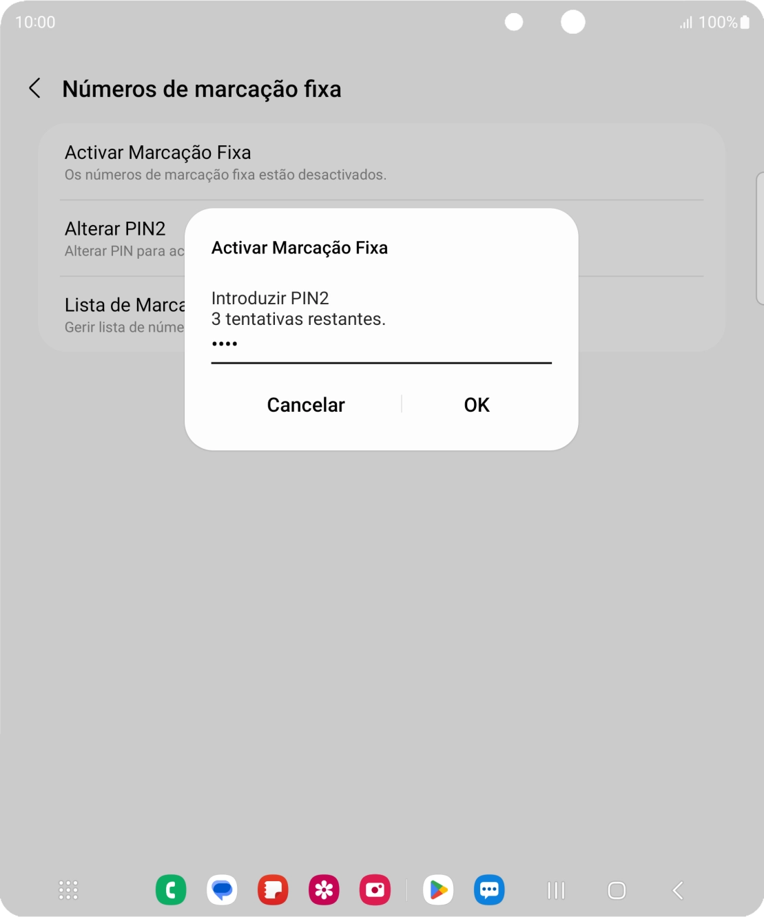 Introduza o código PIN2 e prima OK.