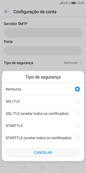Prima STARTTLS (aceitar todos os certificados) para ativar a função.