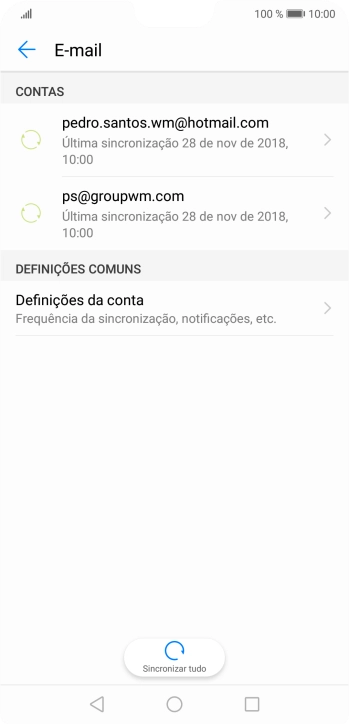Prima Definições da conta.